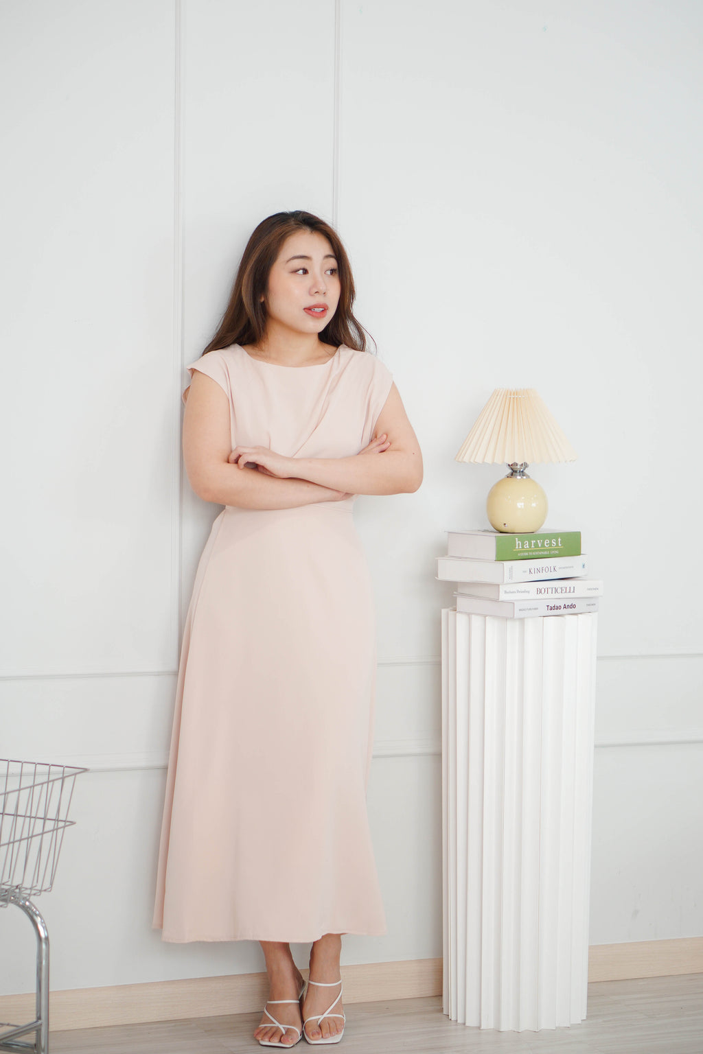 Mayve A-Line Dress with Sleeves in Beige