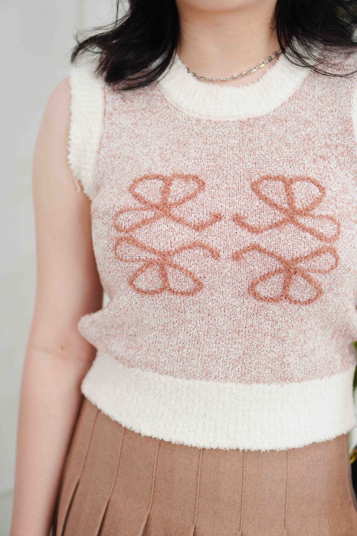 Rowie Monogram Knit Fuzzy Top in Khaki