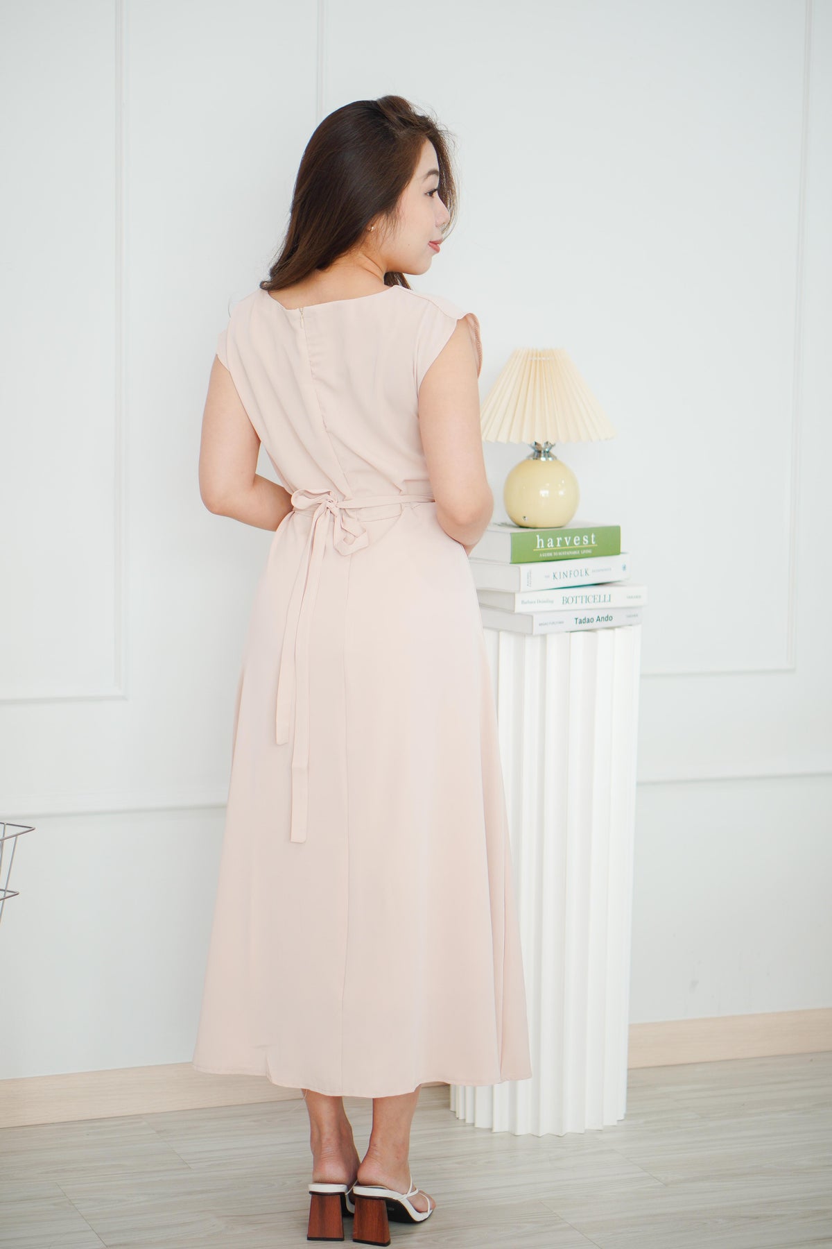 Mayve A-Line Dress with Sleeves in Beige