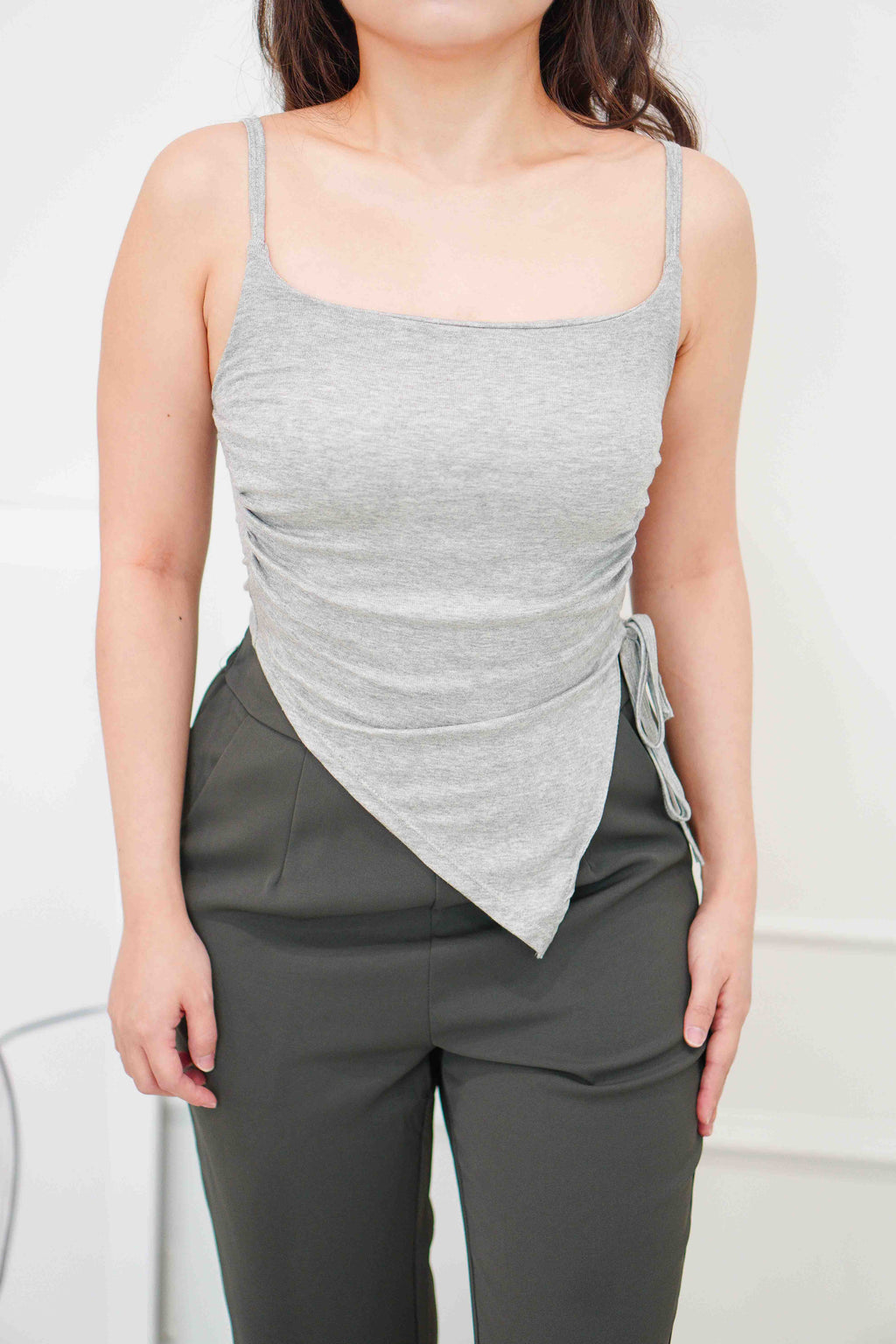 Zima Padded Asymmetrical Ruched Top in Grey