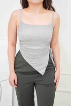 Zima Padded Asymmetrical Ruched Top in Grey