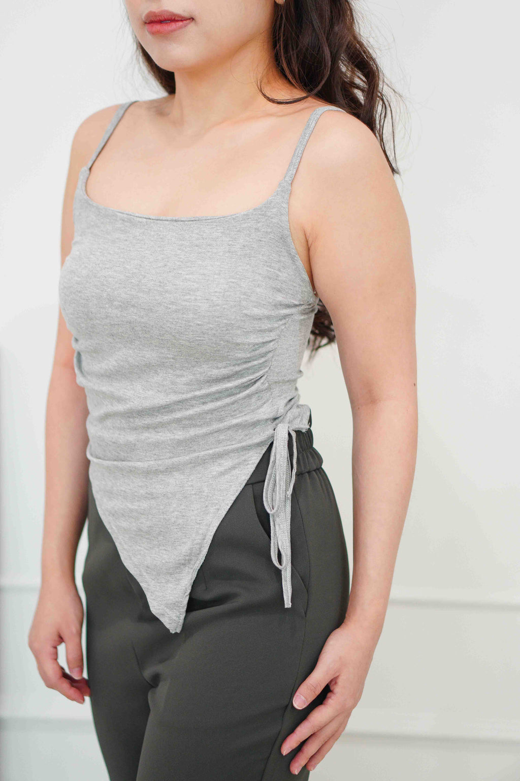 Zima Padded Asymmetrical Ruched Top in Grey