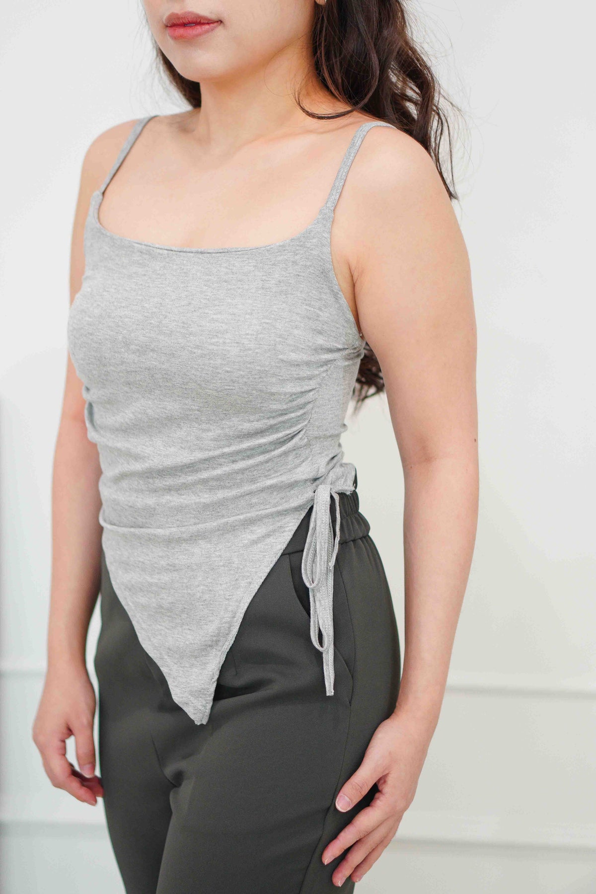 Zima Padded Asymmetrical Ruched Top in Grey