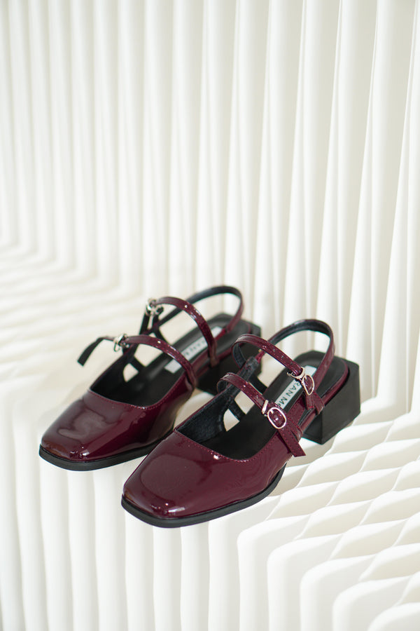 Marie Mary Jane Block Heels in Maroon