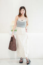 (For XXS Only) Ezra Maxi Ruched Skirt in Beige
