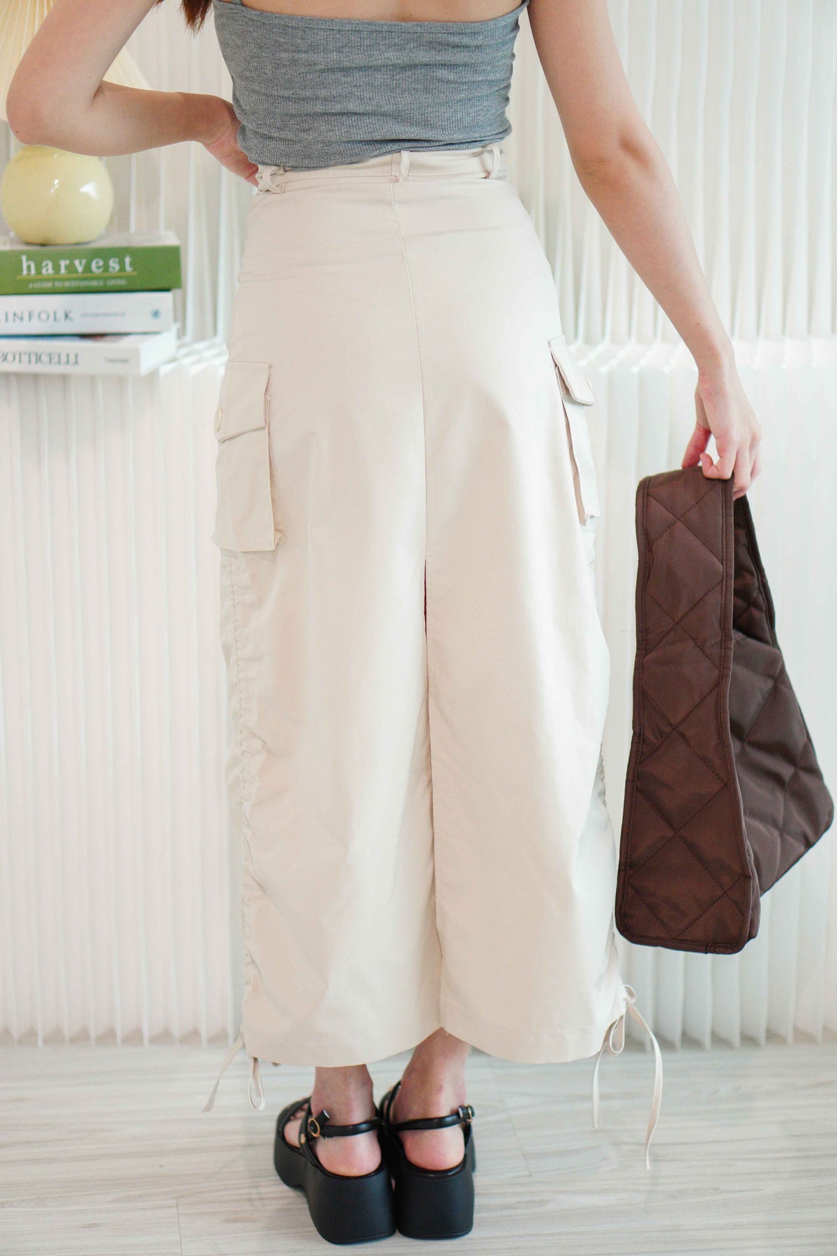 (For XXS Only) Ezra Maxi Ruched Skirt in Beige