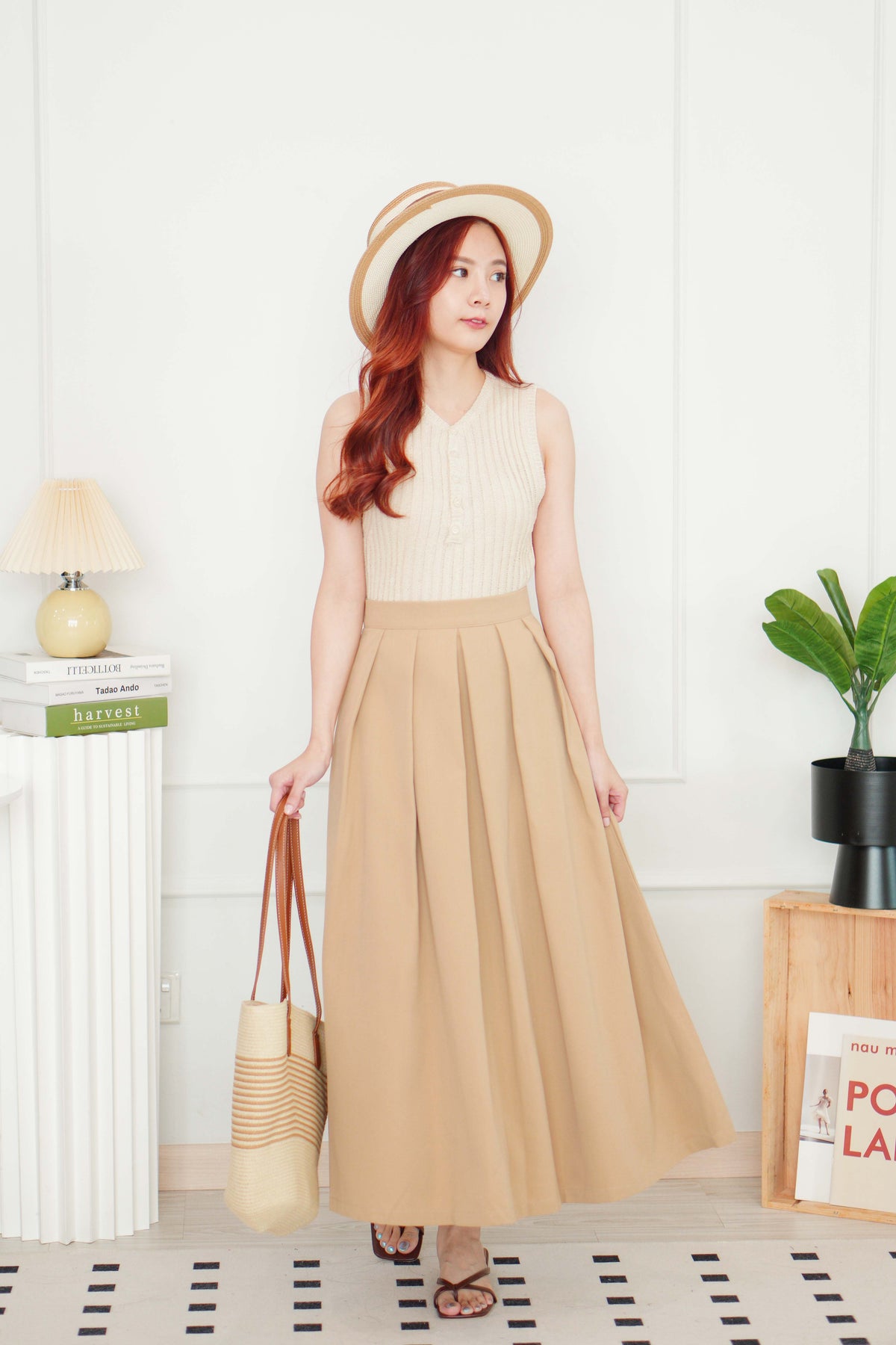 Grace Puffy A-Line Maxi Skirt in Khaki