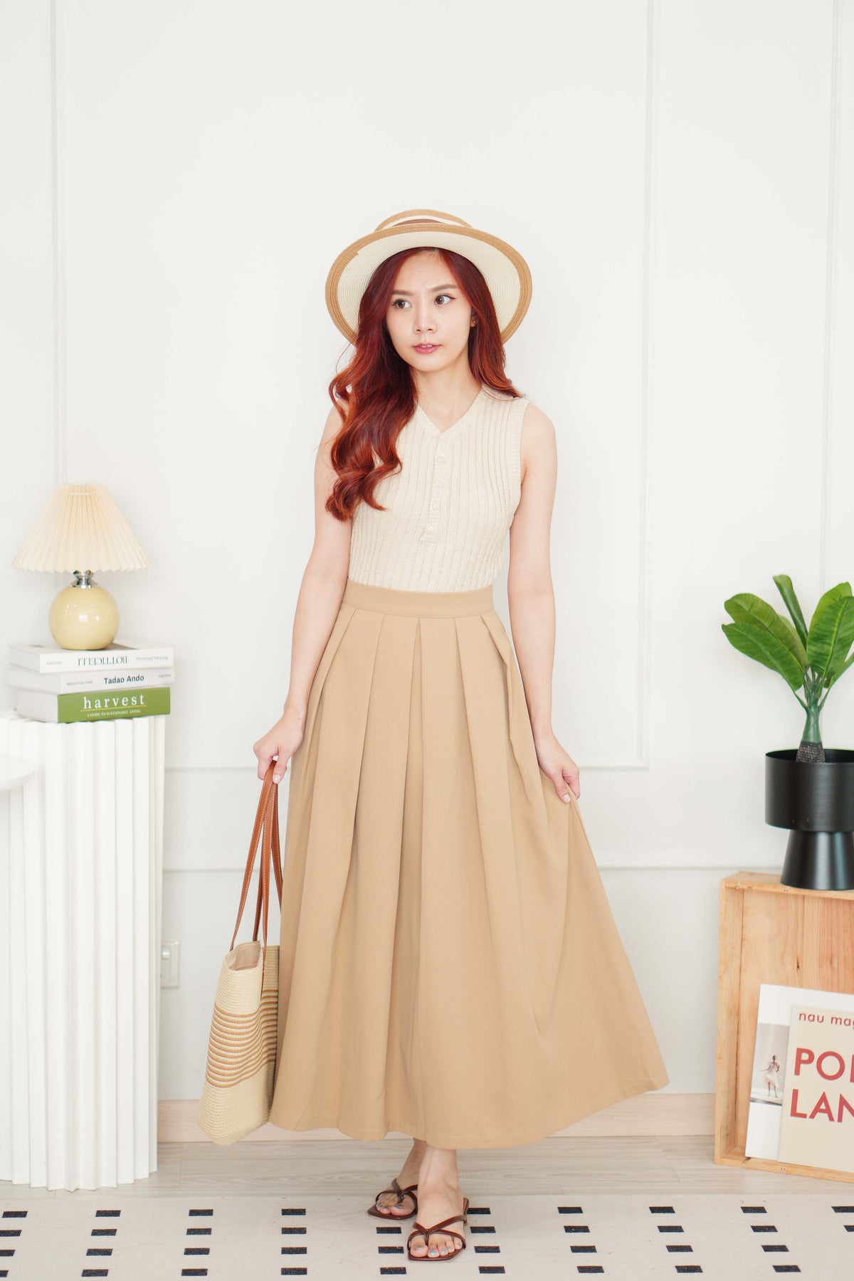 Grace Puffy A-Line Maxi Skirt in Khaki