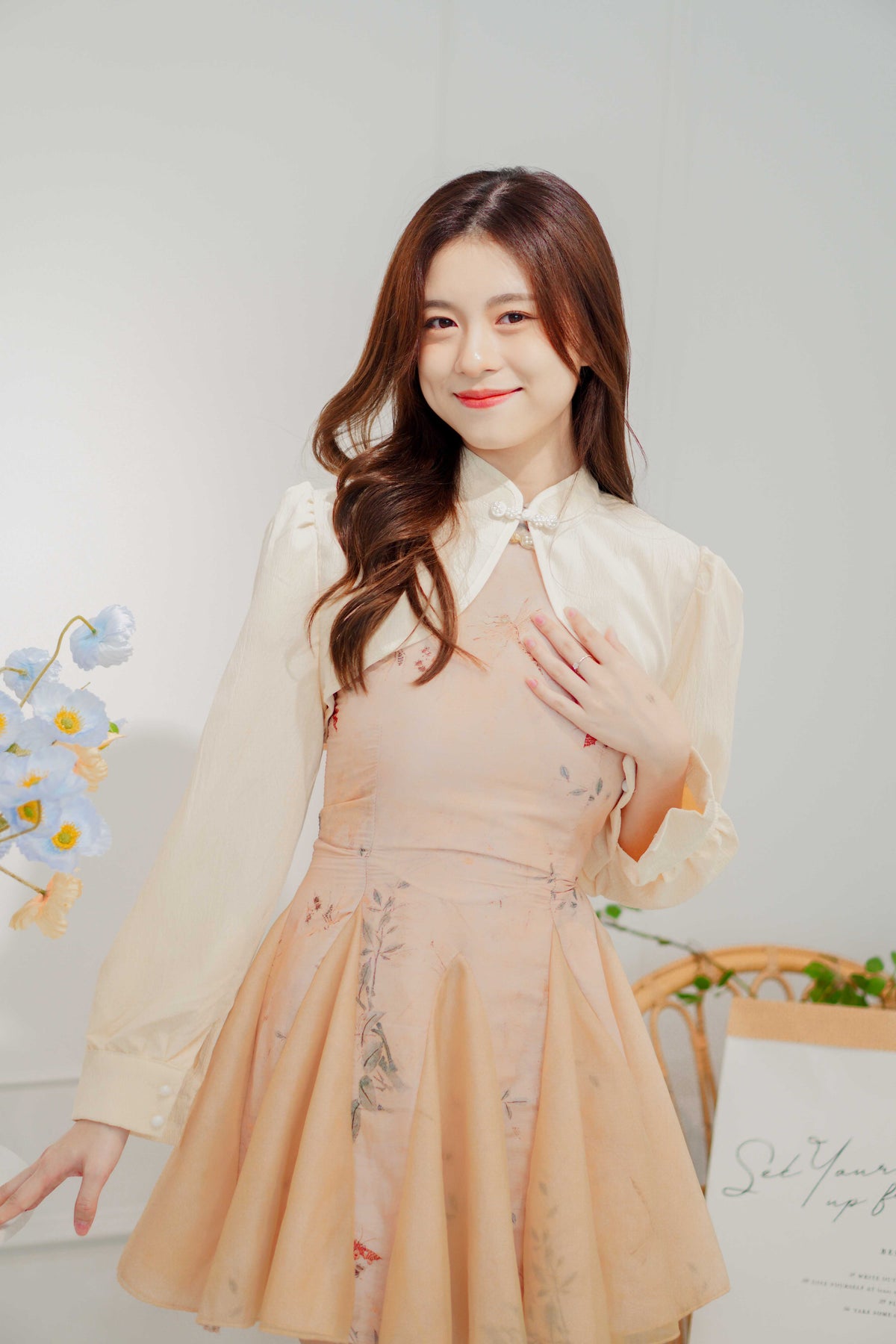 Dan Cheongsam Long Sleeve Cover Up in Cream