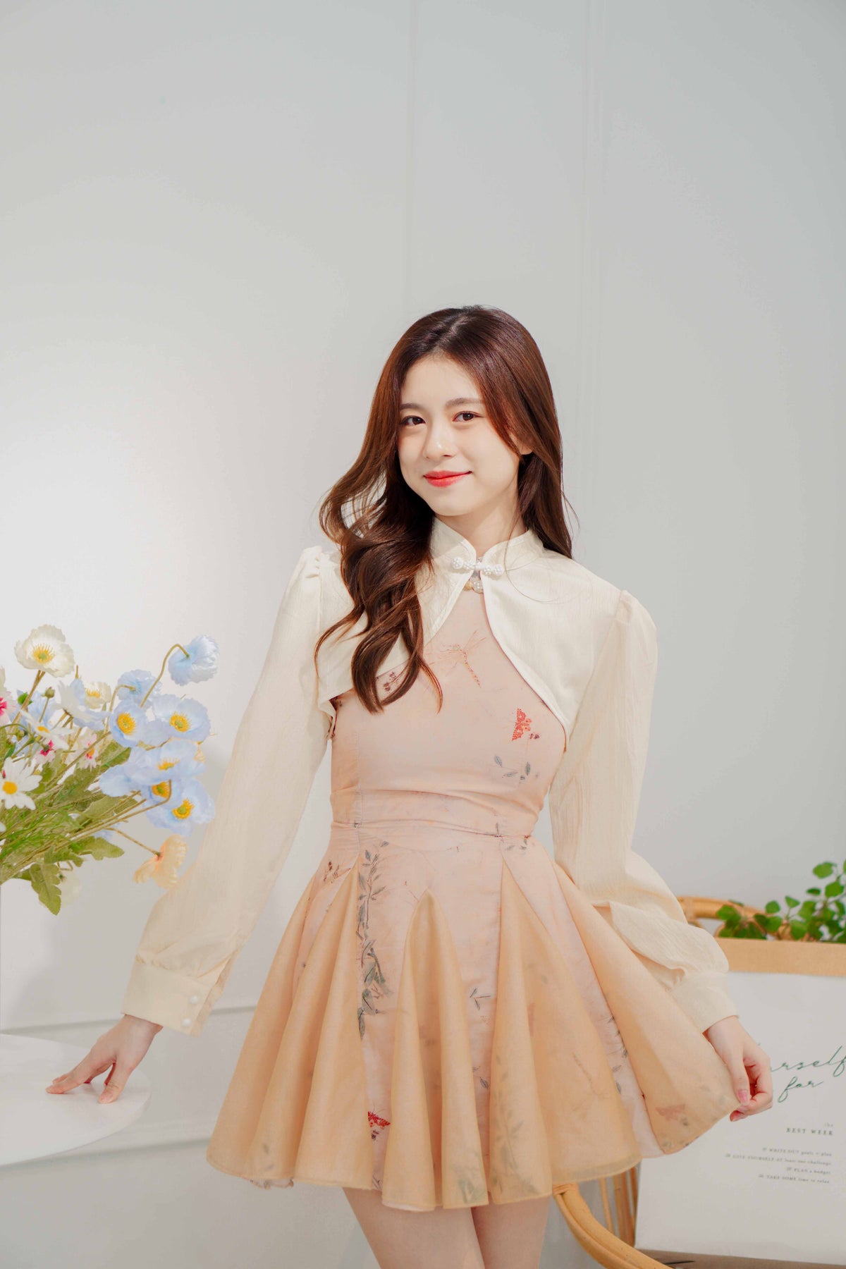 Dan Cheongsam Long Sleeve Cover Up in Cream