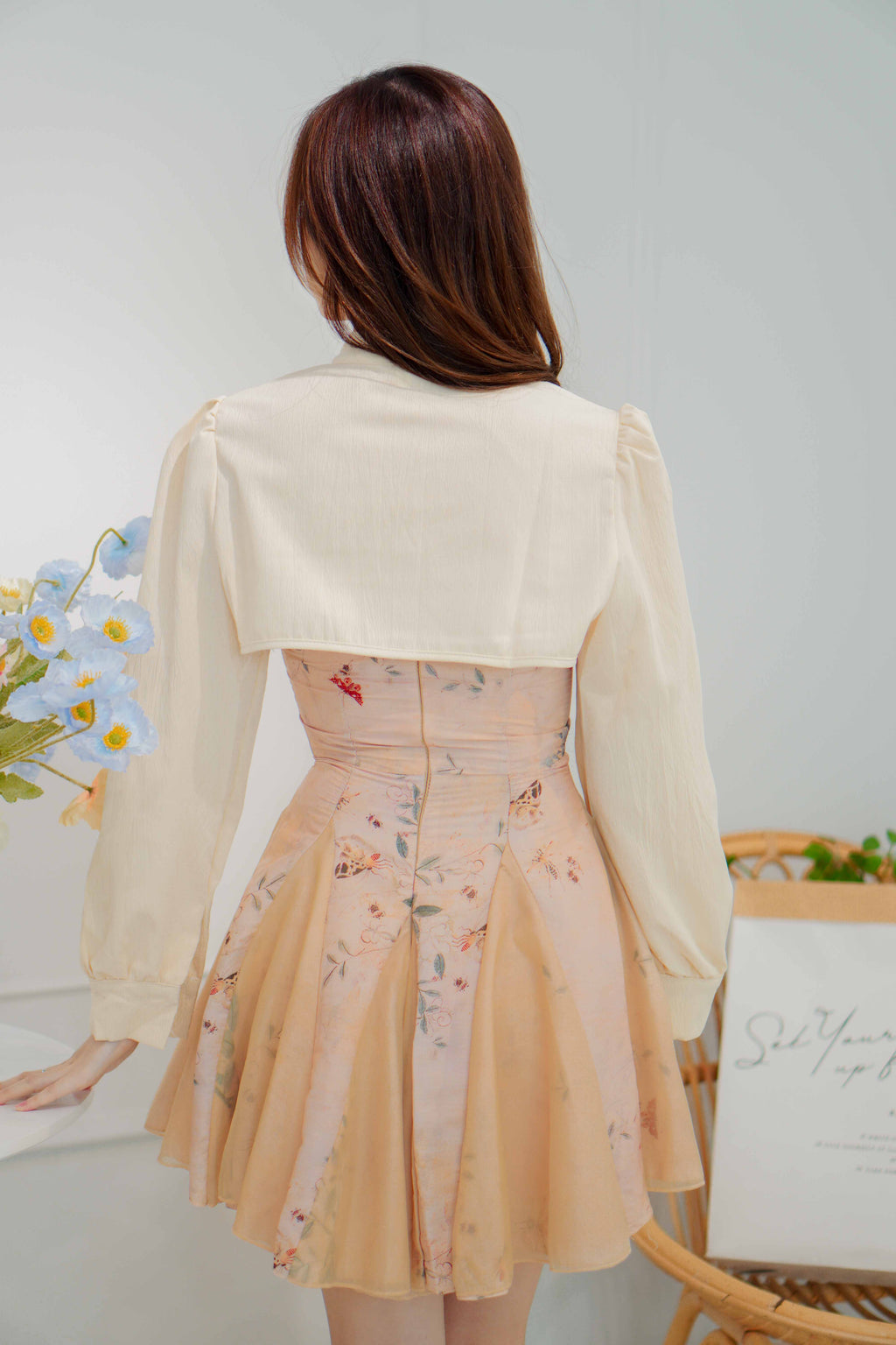 Dan Cheongsam Long Sleeve Cover Up in Cream