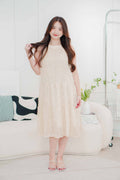 (BACKORDER) Fiorella High Neck Flowy Dress in Beige
