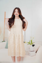 (BACKORDER) Fiorella High Neck Flowy Dress in Beige