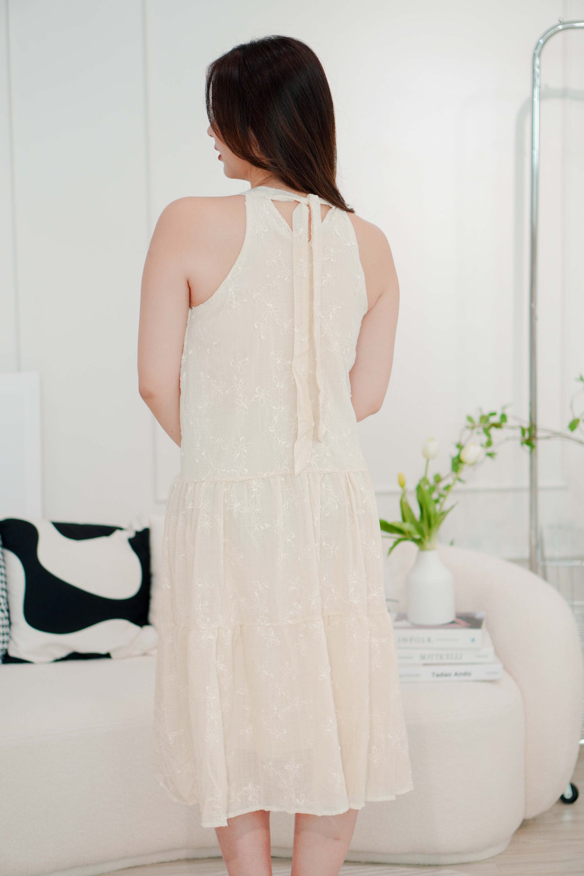 (BACKORDER) Fiorella High Neck Flowy Dress in Beige