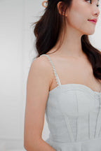 Glisteria Mini Bow Padded Bustier Dress in Silver White