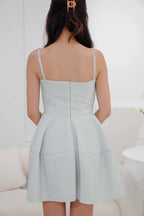 Glisteria Mini Bow Padded Bustier Dress in Silver White