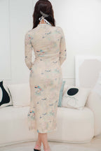 Jasmine Long Sleeve Floral Cheongsam in Cream