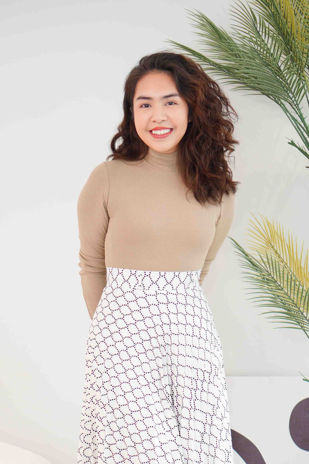 Bren High Neck Long Sleeve Top in Light Khaki