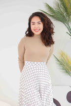Bren High Neck Long Sleeve Top in Light Khaki