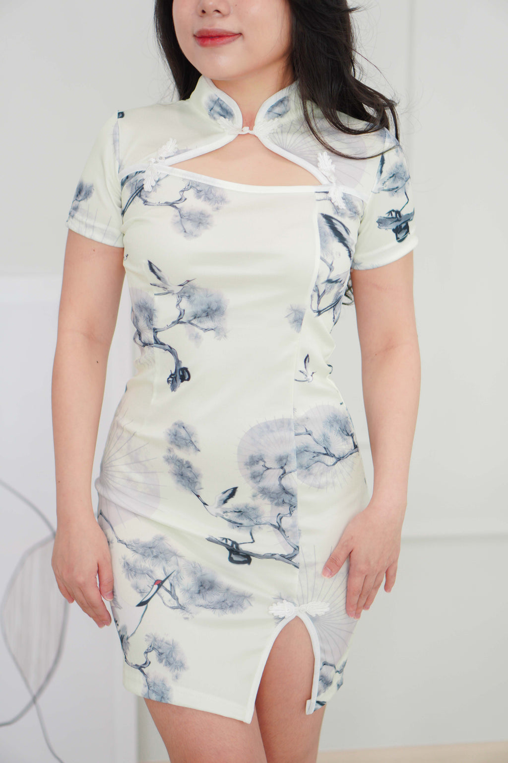 Mo Ying Short Floral Cheongsam in Grey