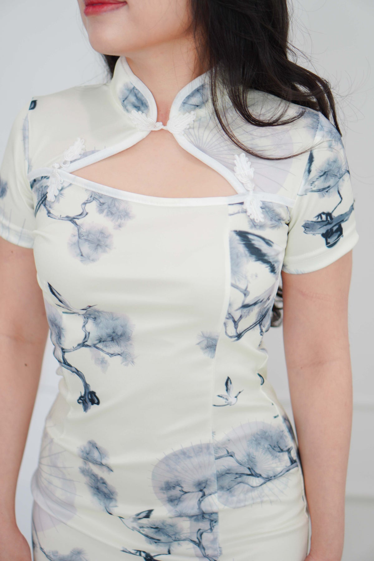 Mo Ying Short Floral Cheongsam in Grey