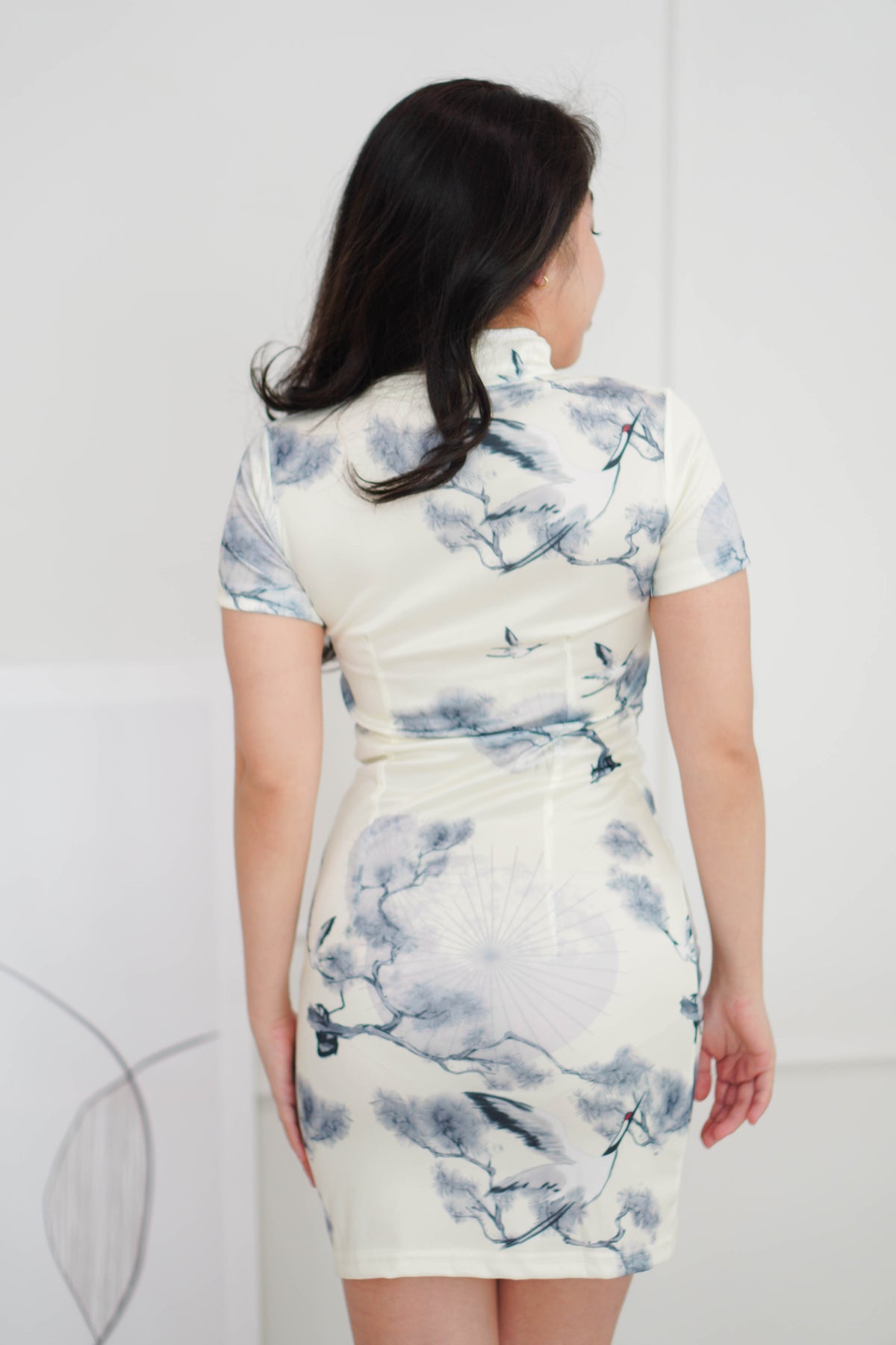 Mo Ying Short Floral Cheongsam in Grey