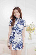 Bi Short Floral Cheongsam in Blue