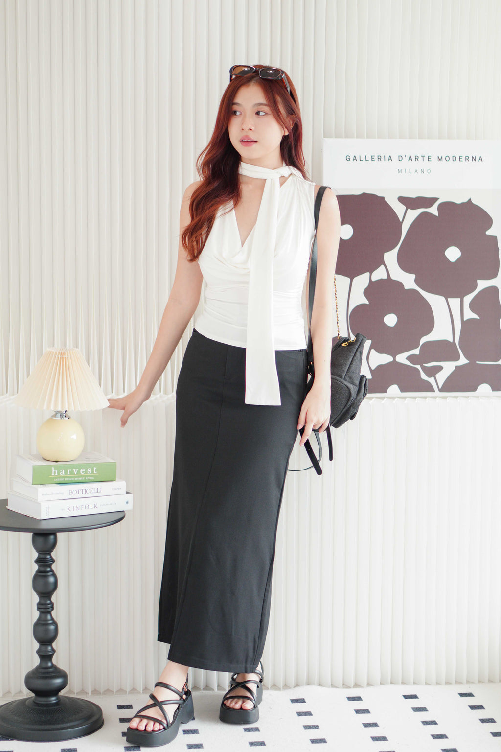 Candace Ruched Cowl Neck Top in White