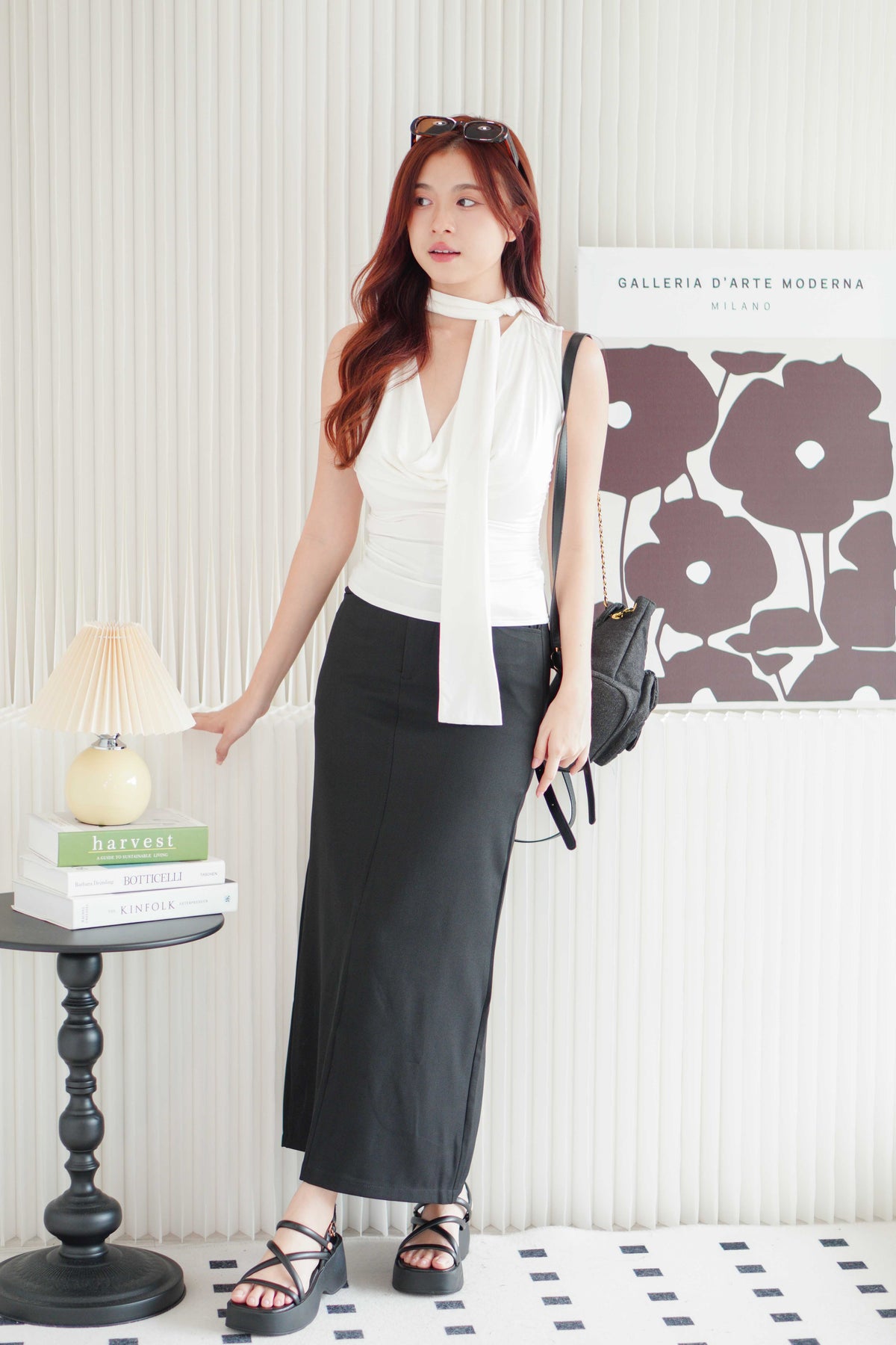 Candace Ruched Cowl Neck Top in White