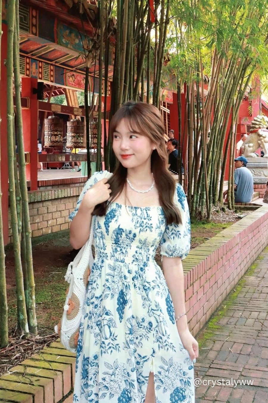 Ruvina Puffy Sleeves Ribbed Floral Maxi Dress in Blue