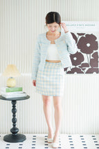 Clio Checkered Tweed Skirt in Blue