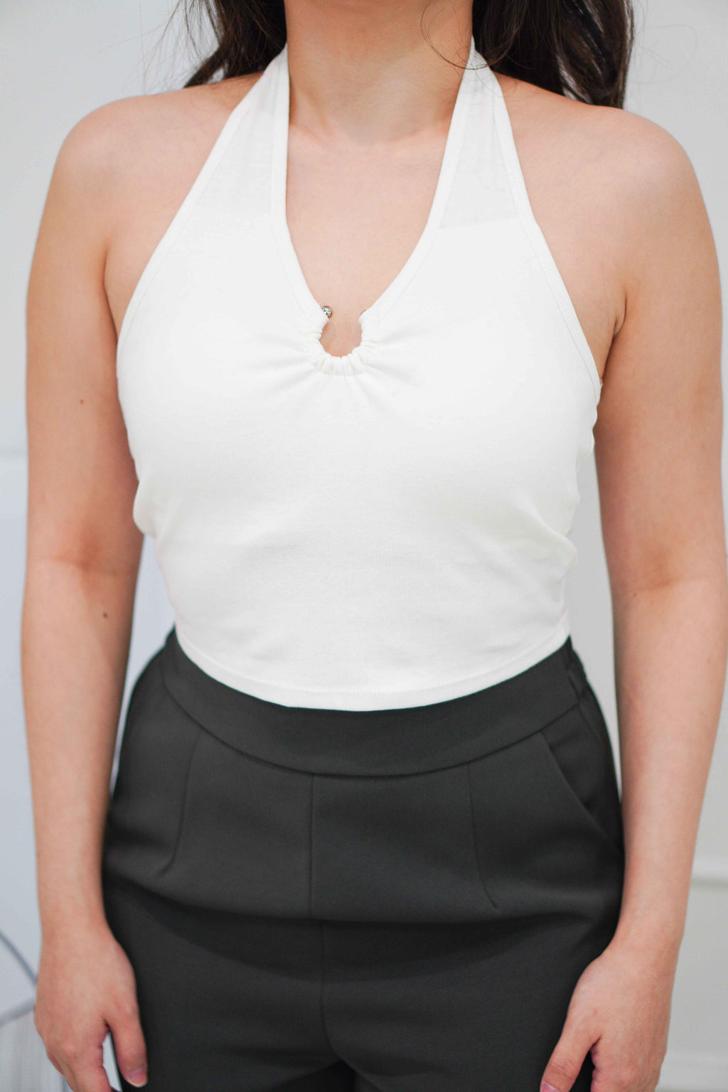 Cillian Padded Halter Crop Top in White