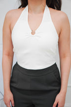 Cillian Padded Halter Crop Top in White