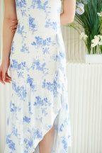 Retro Romance Floral Tube Ruffles Maxi Dress in Blue