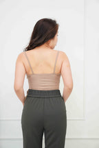 Zima Padded Asymmetrical Ruched Top in Khaki