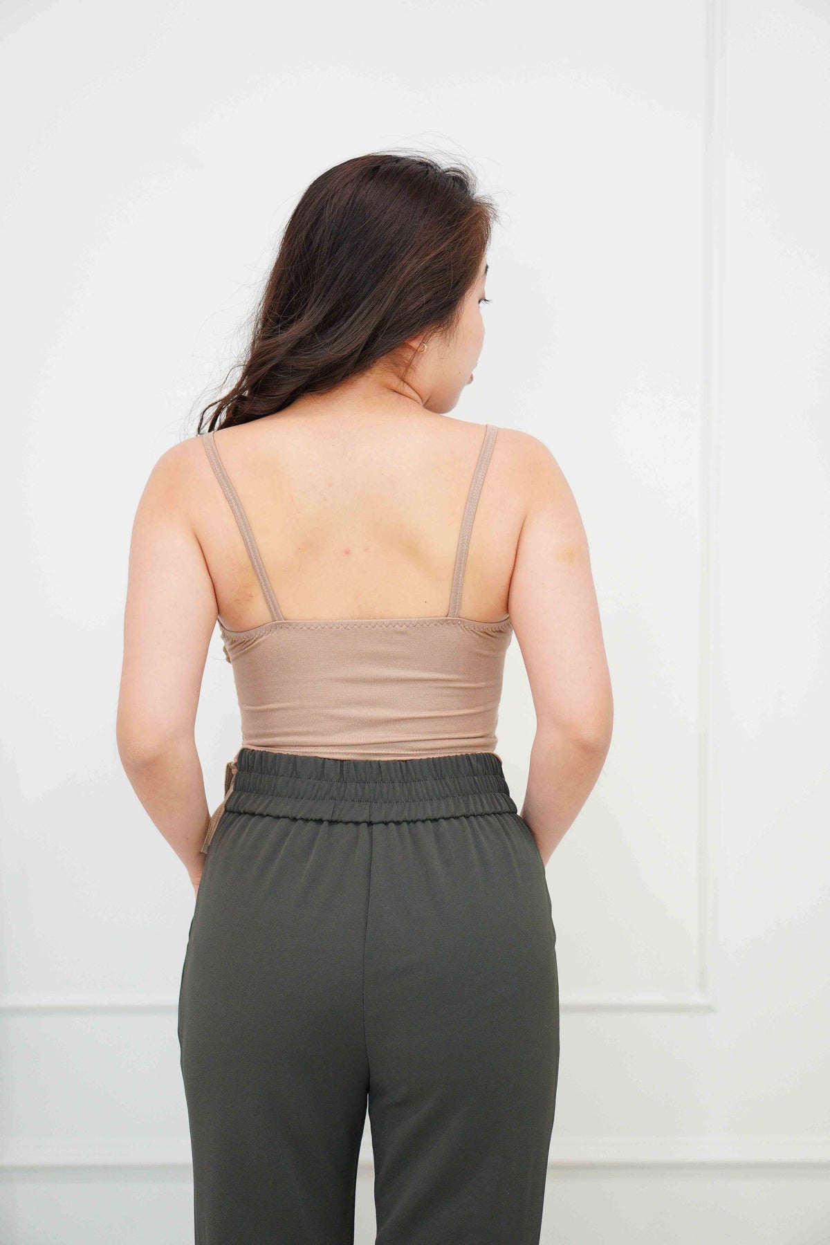Zima Padded Asymmetrical Ruched Top in Khaki