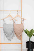 Zima Padded Asymmetrical Ruched Top in Khaki