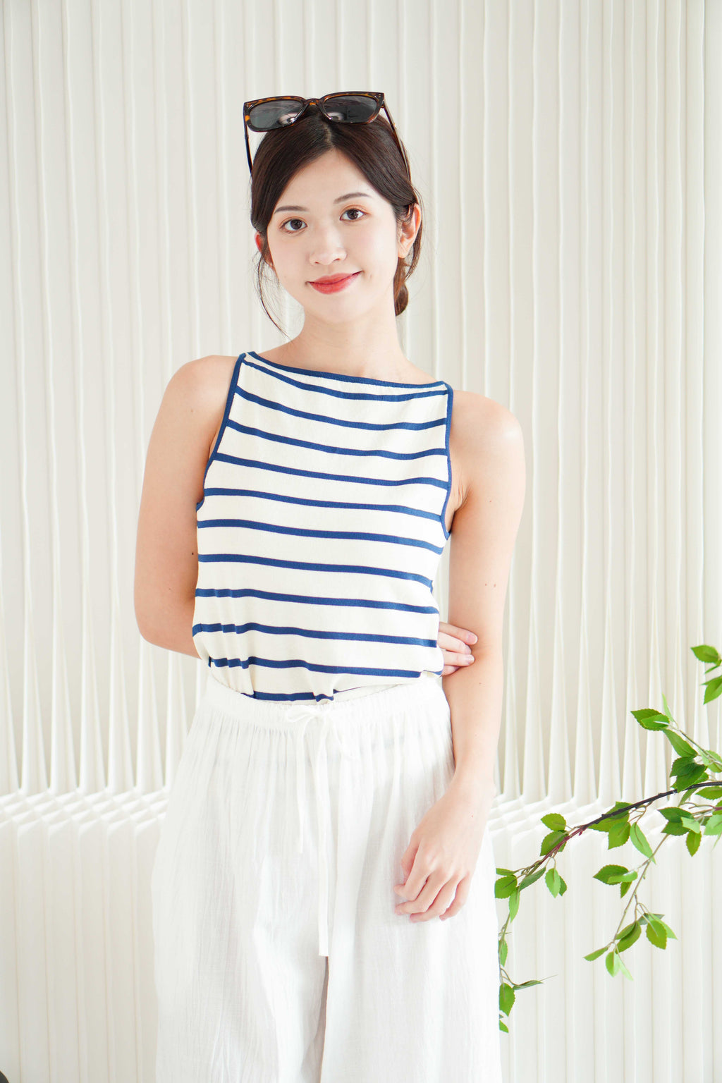 Jordyn Boat Neck Knit Top in Blue Stripes