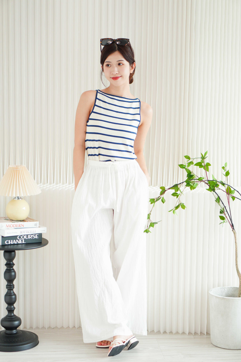 Jordyn Boat Neck Knit Top in Blue Stripes