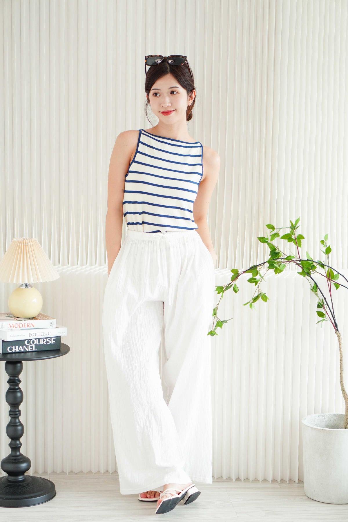 Jordyn Boat Neck Knit Top in Blue Stripes