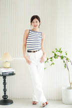 Jordyn Boat Neck Knit Top in Blue Stripes