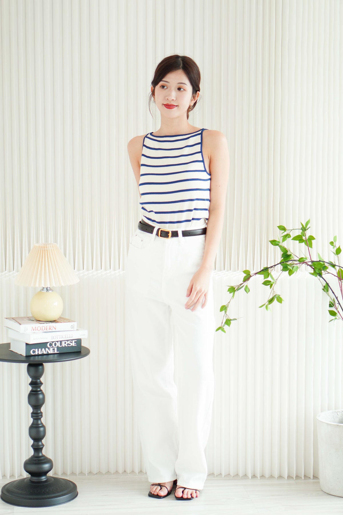 Jordyn Boat Neck Knit Top in Blue Stripes