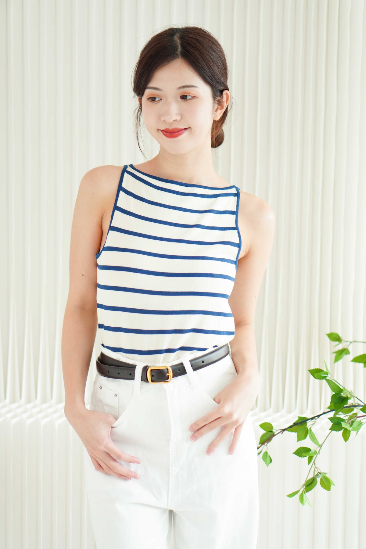 Jordyn Boat Neck Knit Top in Blue Stripes