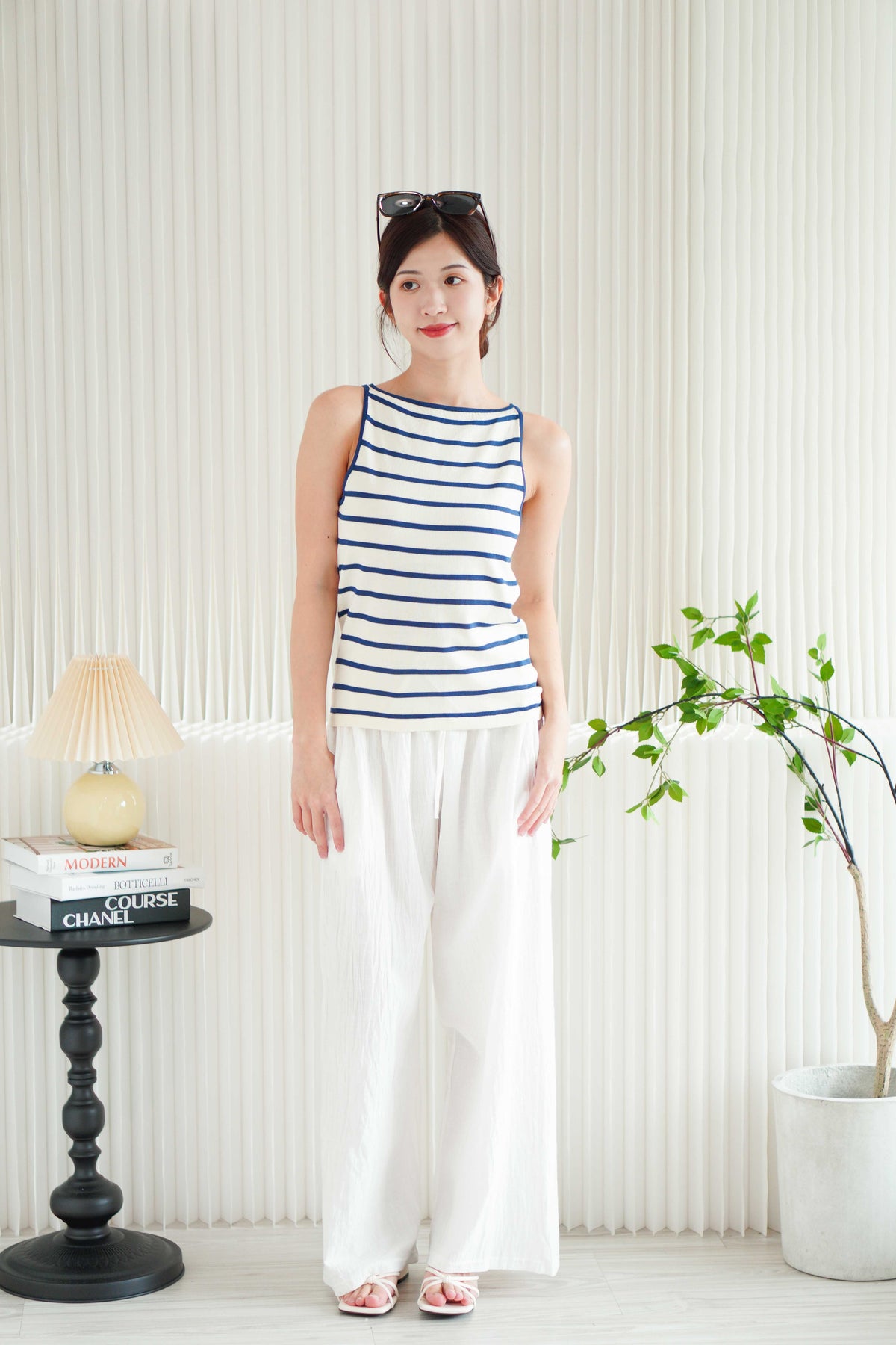 Jordyn Boat Neck Knit Top in Blue Stripes