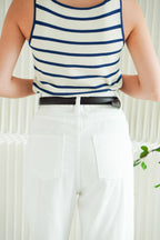 Jordyn Boat Neck Knit Top in Blue Stripes