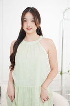 Fiorella High Neck Flowy Dress in Light Green