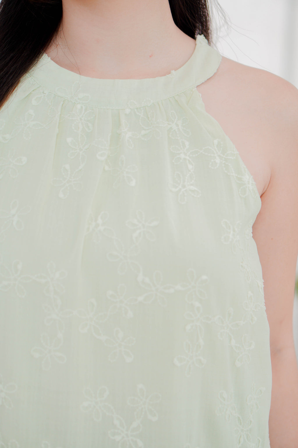 Fiorella High Neck Flowy Dress in Light Green