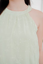 Fiorella High Neck Flowy Dress in Light Green