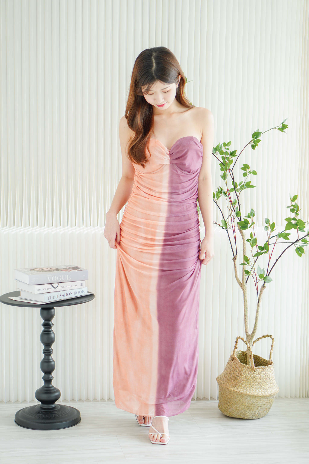 Quartz Ombre Tube Bodycon Mesh Dress in Pink