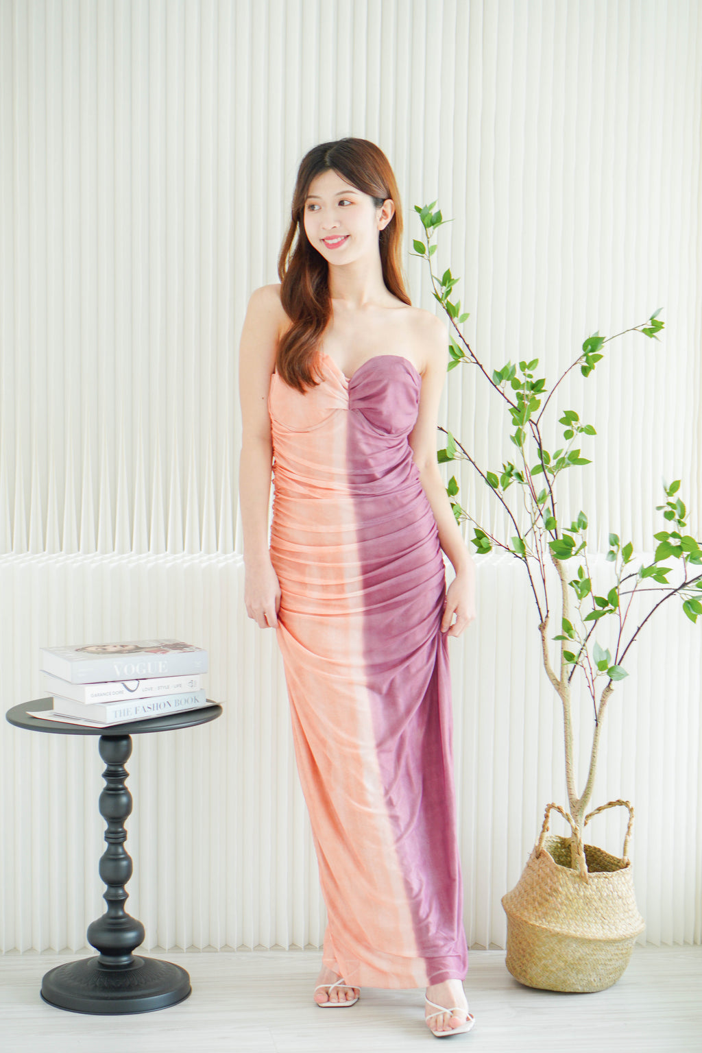 Quartz Ombre Tube Bodycon Mesh Dress in Pink